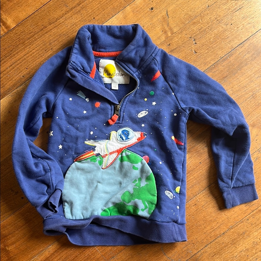 Mini Boden Blue Space Adventure Kids Half-Zip Sweatshirt